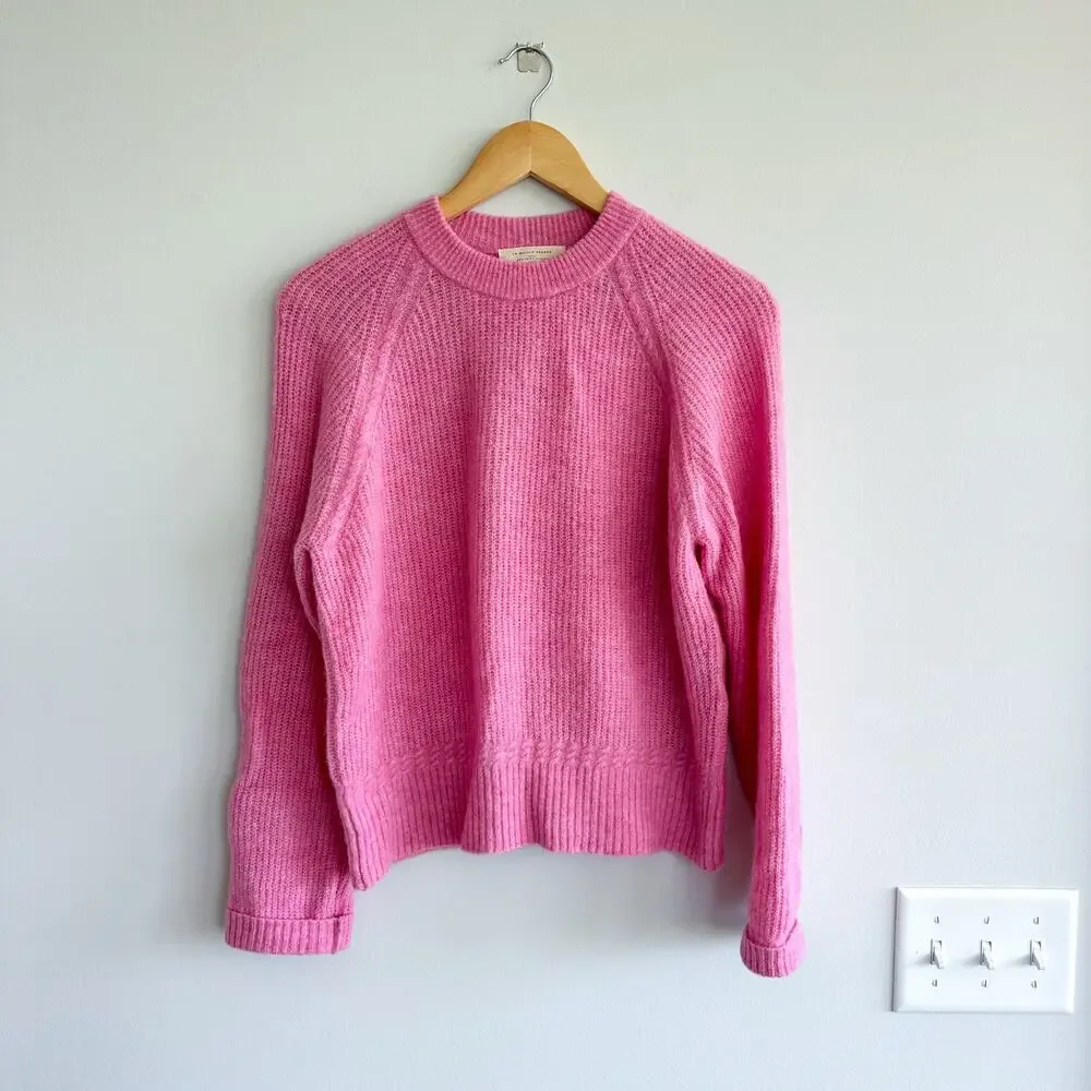 Sezane Pink Ribbed Crewneck Sweater